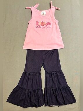 “Let’s Go Girls” Embroidered Tiered Bell-Bottom Tank Top Set